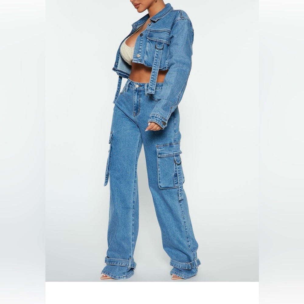 Denim cargo pants set